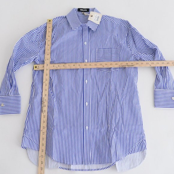 SEROYA Hefley White Blue Stripe Oversized Button Shirt Dress Coated Finish XS - Picture 4 of 6